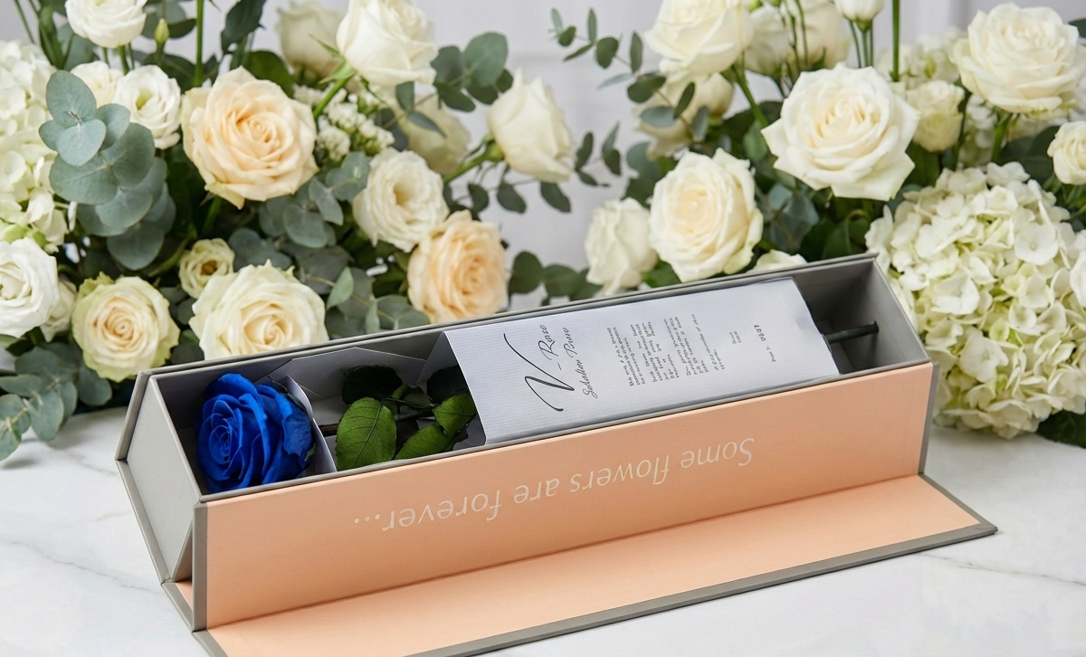 Διαχρονική Κομψότητα: Ολόκληρο Κλαδί Forever Rose σε Πολυτελές Κουτί - Image 2